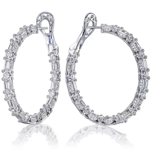 Fashion Tacori Diamond Hoop Earrings 18Kt White Gold