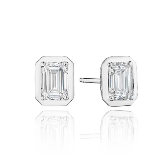 Outlet Tacori Emerald Diamond Stud Earring - 1.5Ct 18Kt White Gold