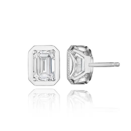 Outlet Tacori Emerald Diamond Stud Earring - 1.5Ct 18Kt White Gold