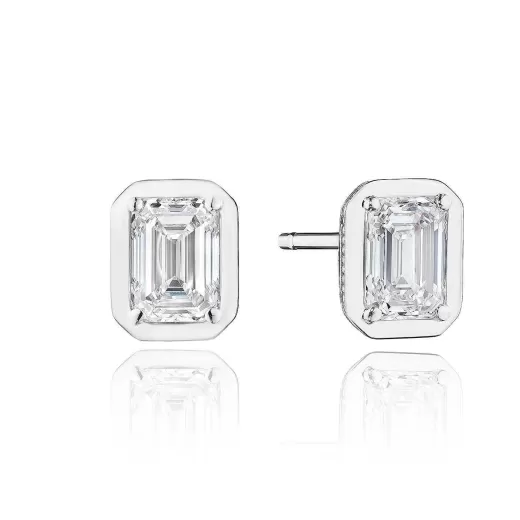 Hot Tacori Emerald Diamond Stud Earring - 1Ct 18Kt White Gold