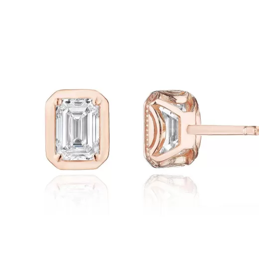 Cheap Tacori Emerald Diamond Stud Earring - 1Ct 18Kt Rose Gold