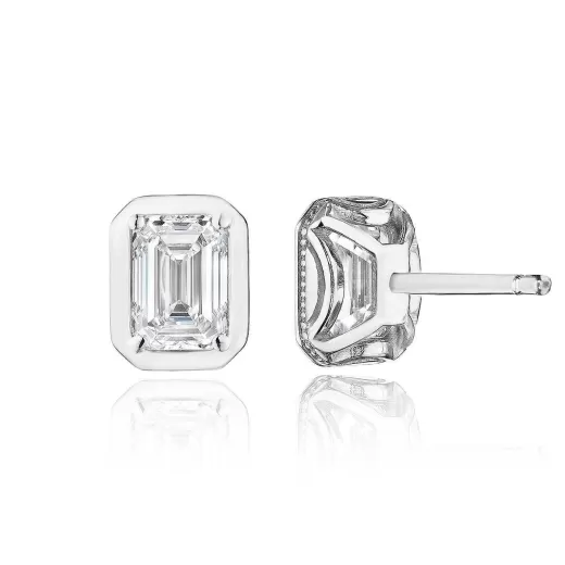 Hot Tacori Emerald Diamond Stud Earring - 1Ct 18Kt White Gold