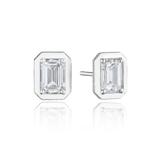 Outlet Tacori Emerald Diamond Stud Earring - 2.07Ct 18Kt White Gold