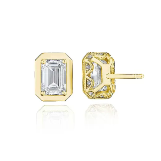 Cheap Tacori Emerald Diamond Stud Earring - 2.07Ct 18Kt Yellow Gold