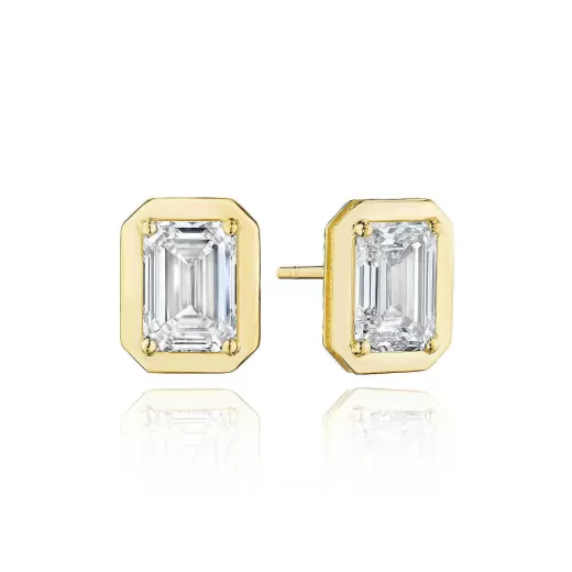 Store Tacori Emerald Diamond Stud Earring - 4.1Ct 18Kt Yellow Gold