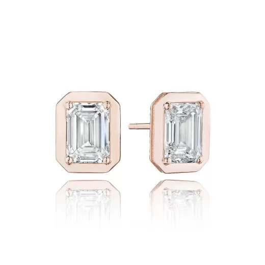 Sale Tacori Emerald Diamond Stud Earring - 4.1Ct 18Kt Rose Gold