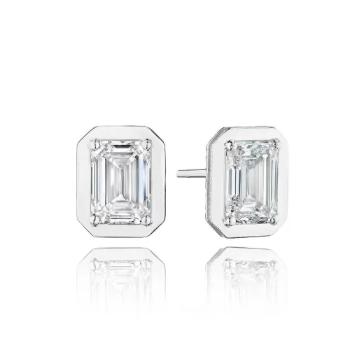 Store Tacori Emerald Diamond Stud Earring - 4.1Ct 18Kt White Gold