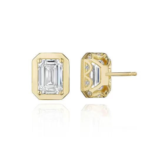 Store Tacori Emerald Diamond Stud Earring - 4.1Ct 18Kt Yellow Gold