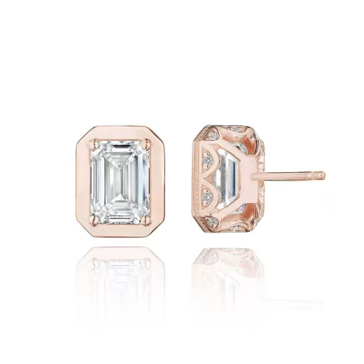 Sale Tacori Emerald Diamond Stud Earring - 4.1Ct 18Kt Rose Gold