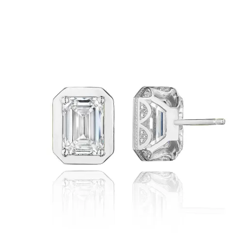 Store Tacori Emerald Diamond Stud Earring - 4.1Ct 18Kt White Gold