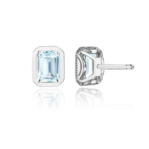 Discount Tacori Emerald Sky Blue Topaz Stud Earring - 1.4Ct 18Kt White Gold