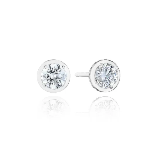 Fashion Tacori Round Diamond Stud Earring - 1Ct 18Kt White Gold