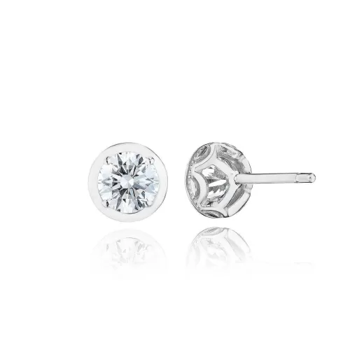 Fashion Tacori Round Diamond Stud Earring - 1Ct 18Kt White Gold