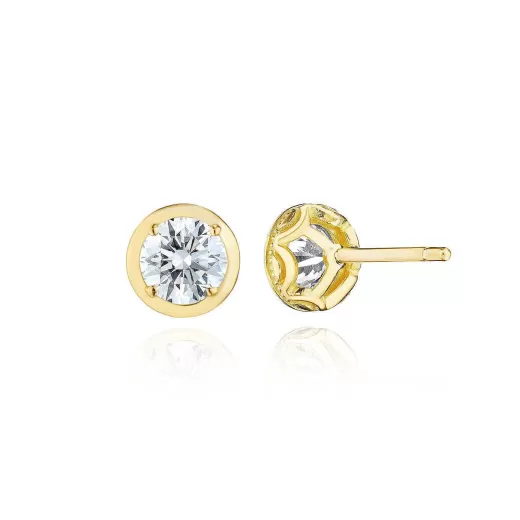 Fashion Tacori Round Diamond Stud Earring - 1Ct 18Kt Yellow Gold