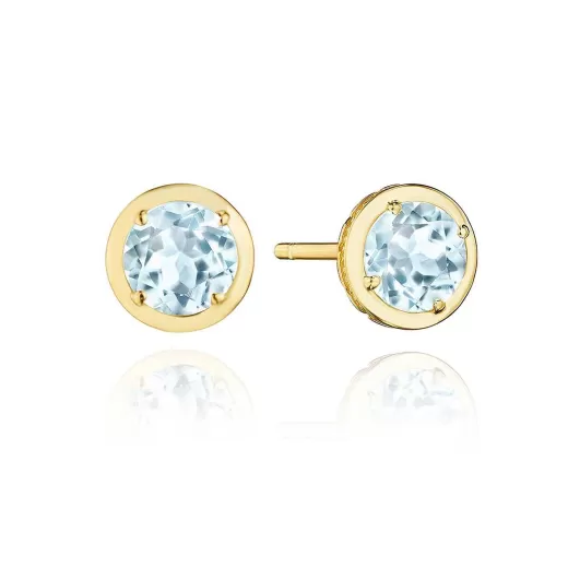 Hot Tacori Round Sky Blue Topaz Stud Earring - 1.4Ct 18Kt Yellow Gold