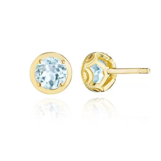 Hot Tacori Round Sky Blue Topaz Stud Earring - 1.4Ct 18Kt Yellow Gold