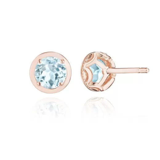 Cheap Tacori Round Sky Blue Topaz Stud Earring - 1.4Ct 18Kt Rose Gold